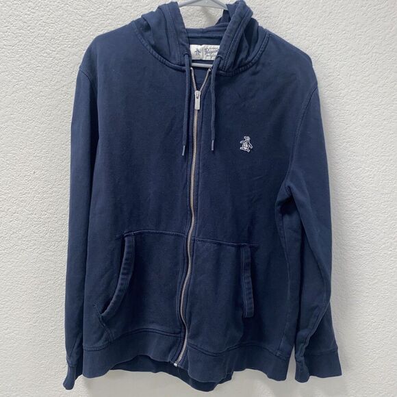 Original Penguin Full Zip Fleece Embroidered Pete Hoodie Navy Large - Picture 4 of 8